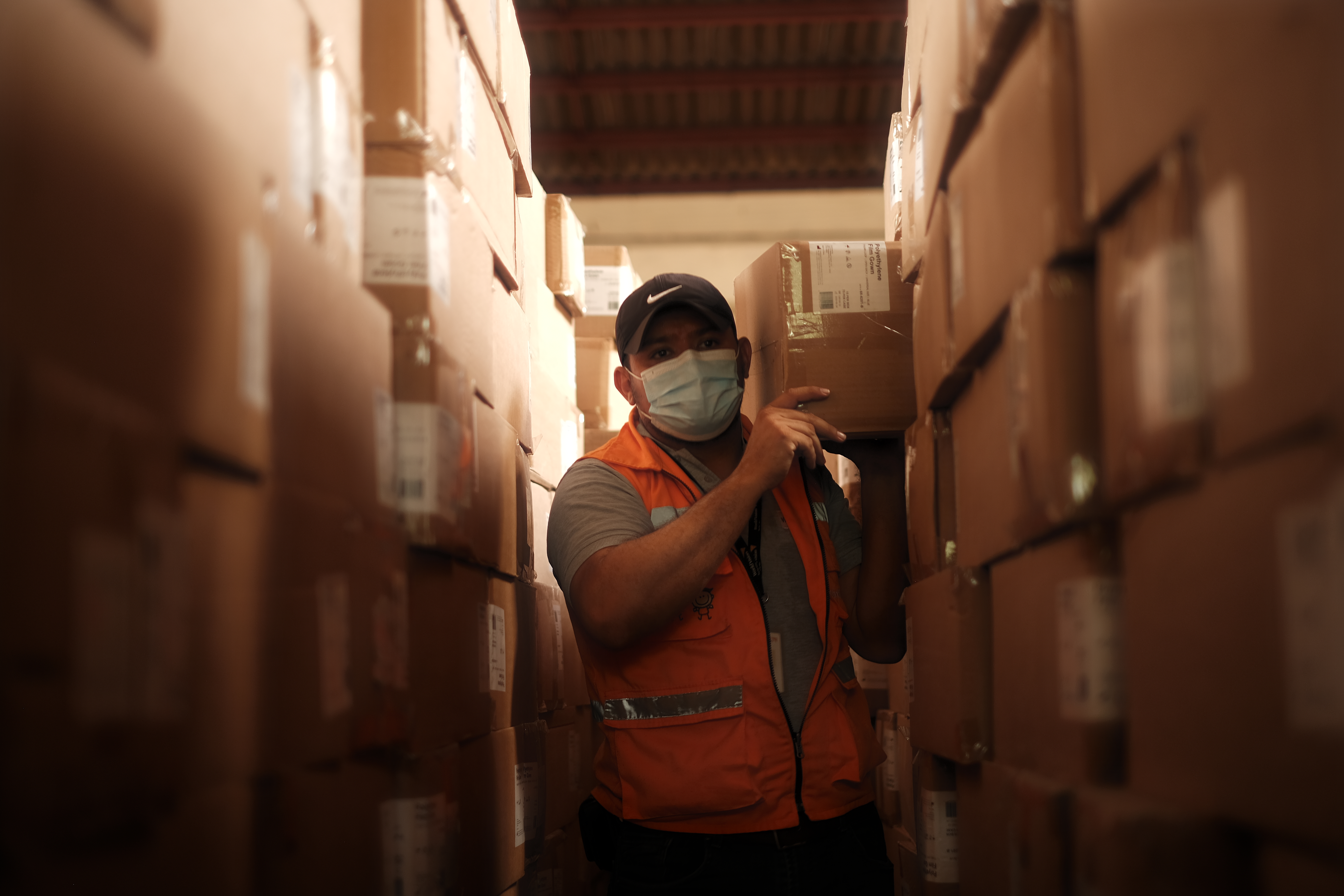 A WV staff carries a hygiene kit